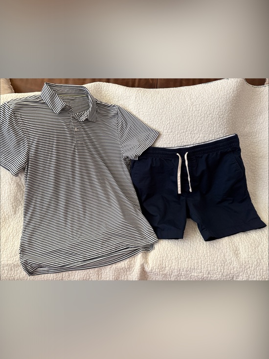 J. Crew Other - J. Crew Navy Drawstring Flat Front Shorts with White Cord and Navy Striped Polo